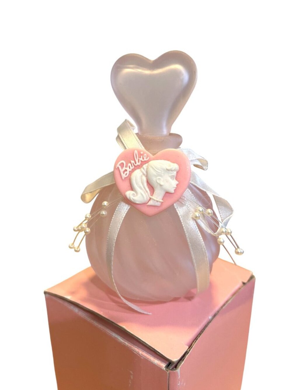 Vintage 1995 Enesco Barbie Cameo Collection Swirled Frosted Glass Perfume Bottle